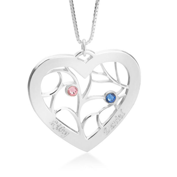 Family Vine Birthstone Heart Necklace,Family Pendant,Sterling Silver,24K Gold,Rose Gold Plated,Mother&#39;s Day Gift,Mom&#39;s Birthday gift