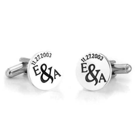 Date Initials Round Cufflinks,Gift for Him,Father&#39;s Day,Groomsmen Gift,Wedding Gift,Sterling Silver,24K Gold,Valentine/Birthday Gift