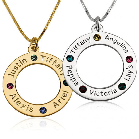 Family Birthstone Necklace,Family Pendant,925 Silver,24K Gold/Rose Gold,Mother&#39;s Day Gift,Gift for Birthday/Couple/Anniversary/Graduation