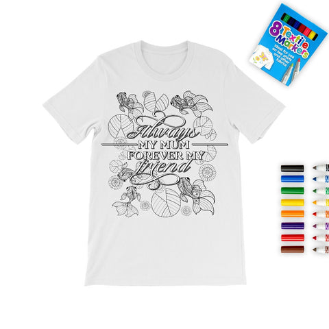 Forever a Friend Mother&#39;s Day Coloring T-shirt,Goldfish lotus T,Fabric Pens,Mom Quote T-shirt,Mother&#39;s Day Gift,Mom Birthday gift,Adult/Kid