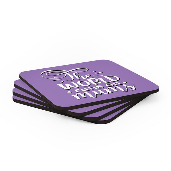 World runs on Moms Coasters 4pc Set,Round/Square/Leather/Cork,housewarming/Home gift,Mothers Day Gift,Birthday/Couples Gift,Graduation Gift