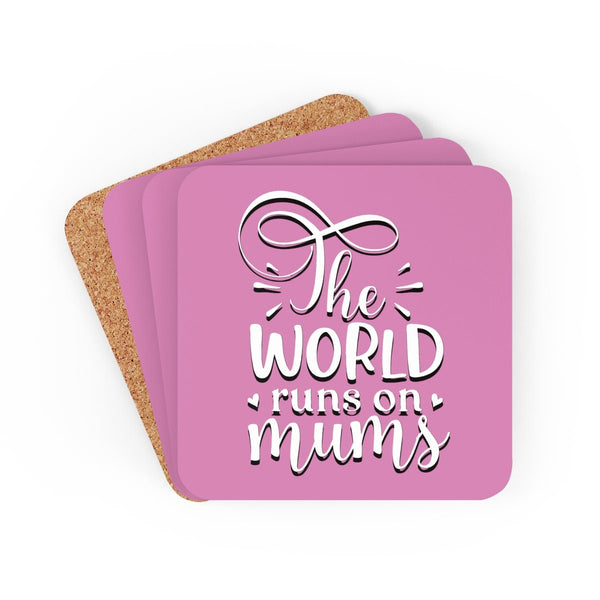 World runs on Moms Coasters 4pc Set,Round/Square/Leather/Cork,housewarming/Home gift,Mothers Day Gift,Birthday/Couples Gift,Graduation Gift