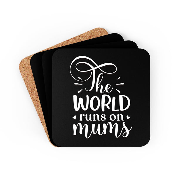 World runs on Moms Coasters 4pc Set,Round/Square/Leather/Cork,housewarming/Home gift,Mothers Day Gift,Birthday/Couples Gift,Graduation Gift