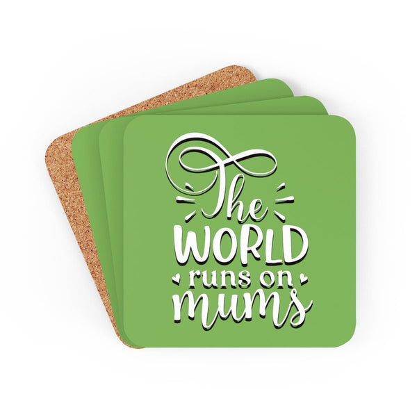 World runs on Moms Coasters 4pc Set,Round/Square/Leather/Cork,housewarming/Home gift,Mothers Day Gift,Birthday/Couples Gift,Graduation Gift