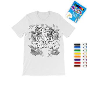 World runs on Mom Mother&#39;s Day Coloring T-shirt,peacock Tee,Fabric Pens,Mom Quote T-shirt,Mother&#39;s Day Gift,Mom Birthday gift,Adult/Kid Gift