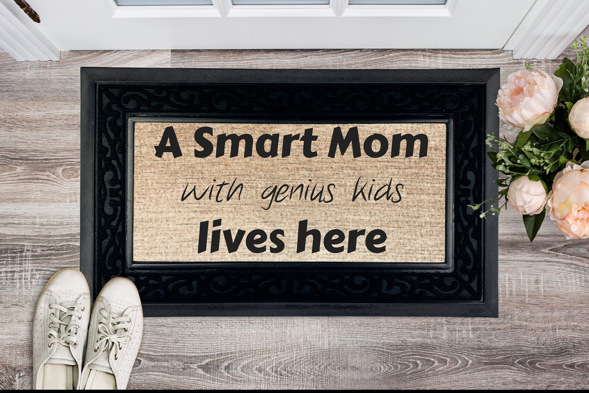 Smart Mom with Genius kids Lives Here Heavy Duty Door Mat,Funny Aunt/Mom Gift,Gift for Mom Day/Housewarming/Birthday/Christmas/Anniversary
