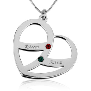 Personalized Engraved Heart Birthstone Necklace,Family Pendant,Sterling Silver,24K Gold,Rose Gold Plated,Mother&#39;s Day Gift,Mom Birthday gift