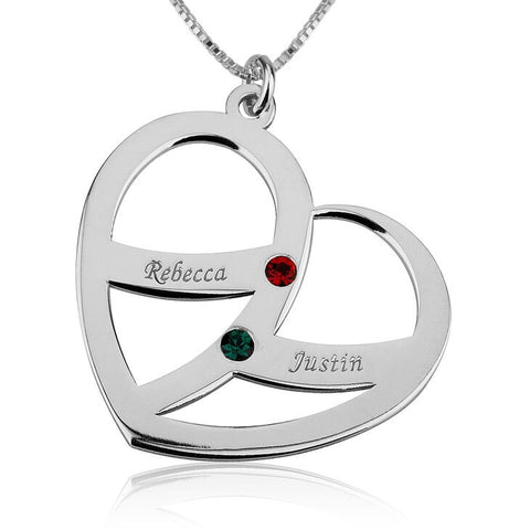 Personalized Engraved Heart Birthstone Necklace,Family Pendant,Sterling Silver,24K Gold,Rose Gold Plated,Mother&#39;s Day Gift,Mom Birthday gift