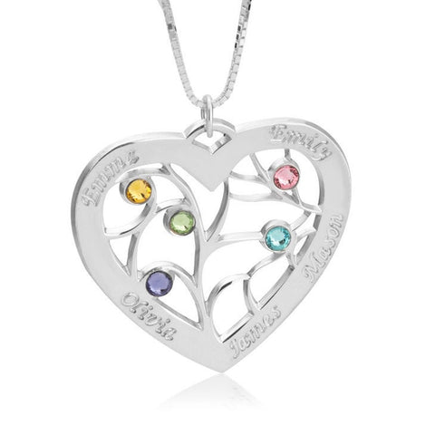 Family Vine Birthstone Heart Necklace,Family Pendant,Sterling Silver,24K Gold,Rose Gold Plated,Mother&#39;s Day Gift,Mom&#39;s Birthday gift