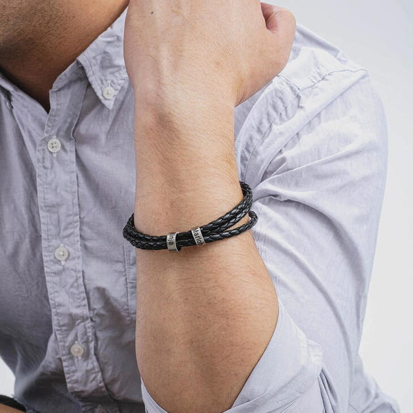 Dad Bracelet Engraved Braided Leather,Gifts for Father&#39;s Day,Groomsmen Gift,Wedding Gift,Stainless Steel,Valentine/Christmas/Birthday Gift