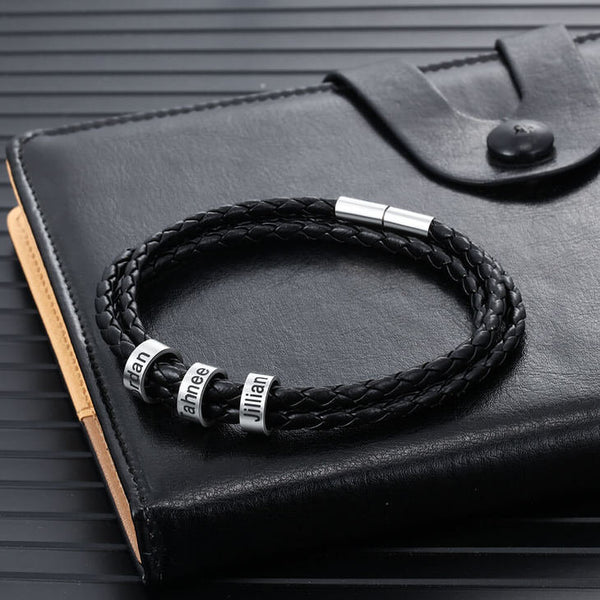 Dad Bracelet Engraved Braided Leather,Gifts for Father&#39;s Day,Groomsmen Gift,Wedding Gift,Stainless Steel,Valentine/Christmas/Birthday Gift