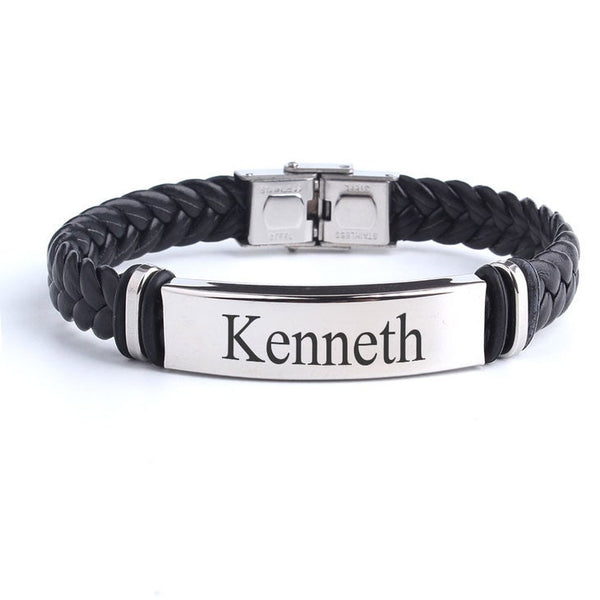 Engraved Name Leather Bracelet,Gifts for Uncle/Father&#39;s Day,Groomsmen Gift,Wedding Gift,Stainless Steel,Valentine/Christmas/Birthday Gift