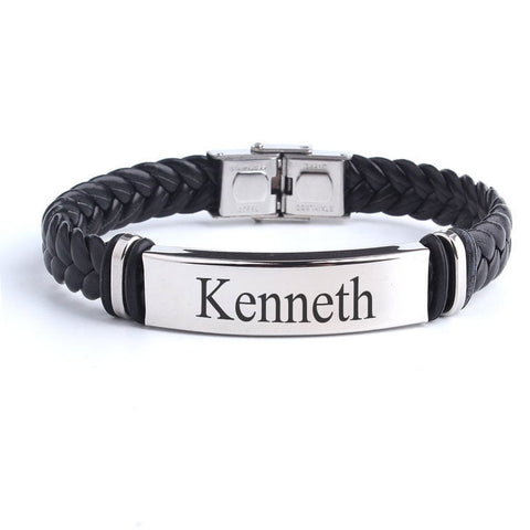 Engraved Name Leather Bracelet,Gifts for Uncle/Father&#39;s Day,Groomsmen Gift,Wedding Gift,Stainless Steel,Valentine/Christmas/Birthday Gift