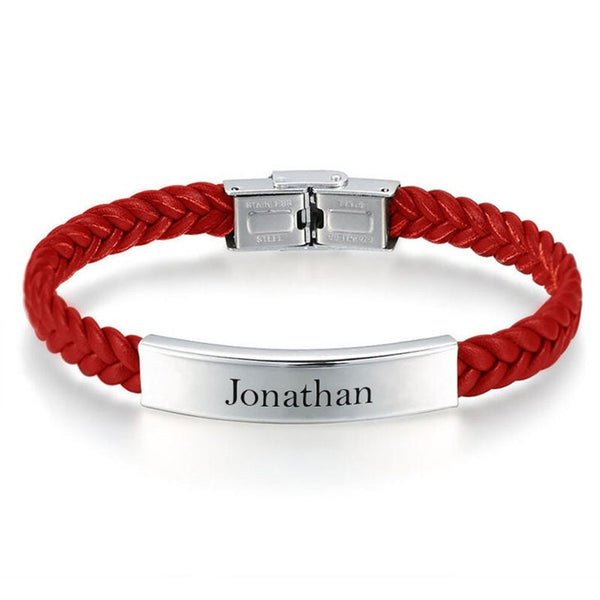 Twisted Leather Engraved Name Bracelet,Gifts for Uncle/Father&#39;s Day,Bestman/Wedding Gift,Stainless Steel,Valentine/Christmas/Birthday Gift