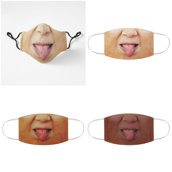 Sticky Tongue Out,Realistic Face Mask,Light,Medium,Dark  ,Adults,kids,Washable,Adjustable strap,fitted Nose wire,Funny Valentine Gifts