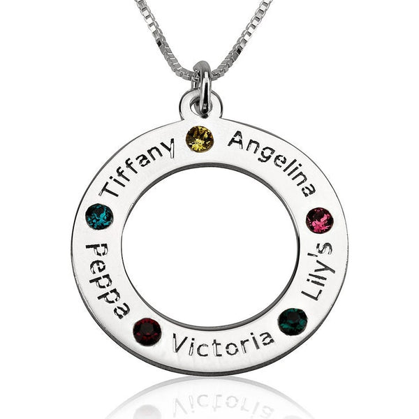 Family Birthstone Necklace,Family Pendant,925 Silver,24K Gold/Rose Gold,Mother&#39;s Day Gift,Gift for Birthday/Couple/Anniversary/Graduation