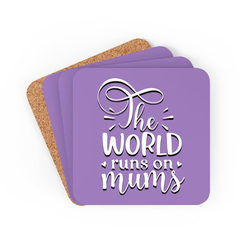 World runs on Moms Coasters 4pc Set,Round/Square/Leather/Cork,housewarming/Home gift,Mothers Day Gift,Birthday/Couples Gift,Graduation Gift