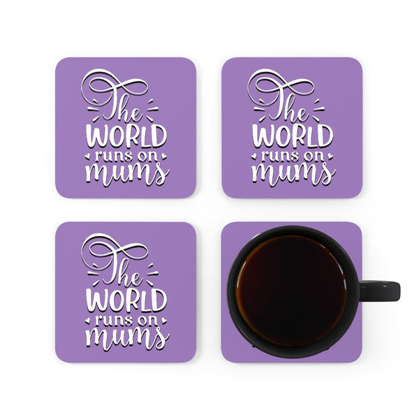 World runs on Moms Coasters 4pc Set,Round/Square/Leather/Cork,housewarming/Home gift,Mothers Day Gift,Birthday/Couples Gift,Graduation Gift