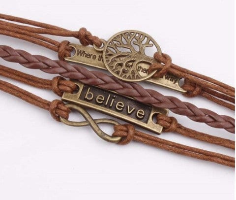 5in1 Unisex Bohemian Bronze Inspirational Leather Bracelet,Tree of Life,Mother&#39;s Day Gift,Birthday gift for Her/Him,Gift for Aunt/Graduation