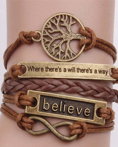 5in1 Unisex Bohemian Bronze Inspirational Leather Bracelet,Tree of Life,Mother&#39;s Day Gift,Birthday gift for Her/Him,Gift for Aunt/Graduation