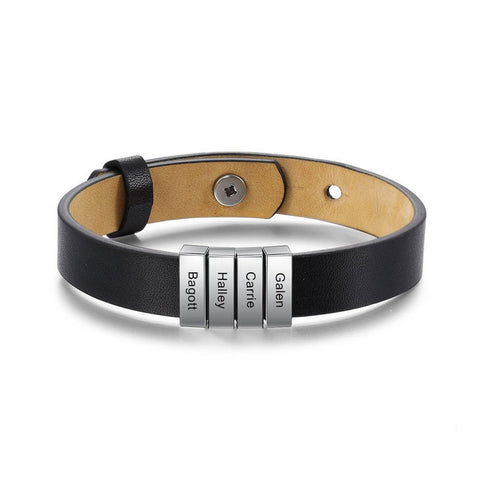Dad Leather Bracelet + Engraved Charms,Gifts for Father&#39;s Day,Groomsmen Gift,Wedding Gift,Stainless Steel,Valentine/Christmas/Birthday Gift