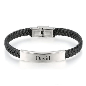 Twisted Leather Engraved Name Bracelet,Gifts for Uncle/Father&#39;s Day,Bestman/Wedding Gift,Stainless Steel,Valentine/Christmas/Birthday Gift
