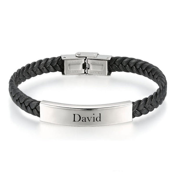 Twisted Leather Engraved Name Bracelet,Gifts for Uncle/Father&#39;s Day,Bestman/Wedding Gift,Stainless Steel,Valentine/Christmas/Birthday Gift