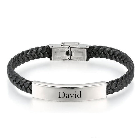 Twisted Leather Engraved Name Bracelet,Gifts for Uncle/Father&#39;s Day,Bestman/Wedding Gift,Stainless Steel,Valentine/Christmas/Birthday Gift