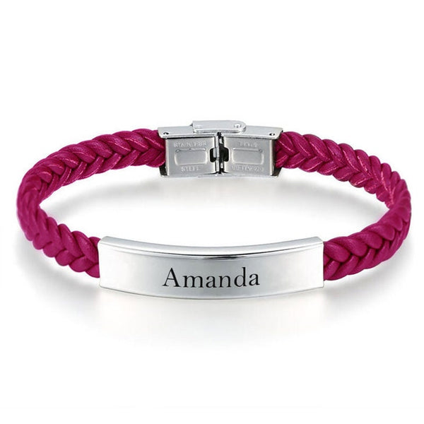 Twisted Leather Engraved Name Bracelet,Gifts for Uncle/Father&#39;s Day,Bestman/Wedding Gift,Stainless Steel,Valentine/Christmas/Birthday Gift
