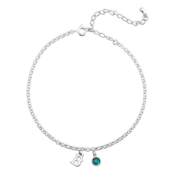 Personalized Anklet with Initial & Birthstone,Sterling Silver,24K/Rose Gold,Graduation Gift,Mother&#39;s Day Gift,Birthday Gift,Engagement Gift