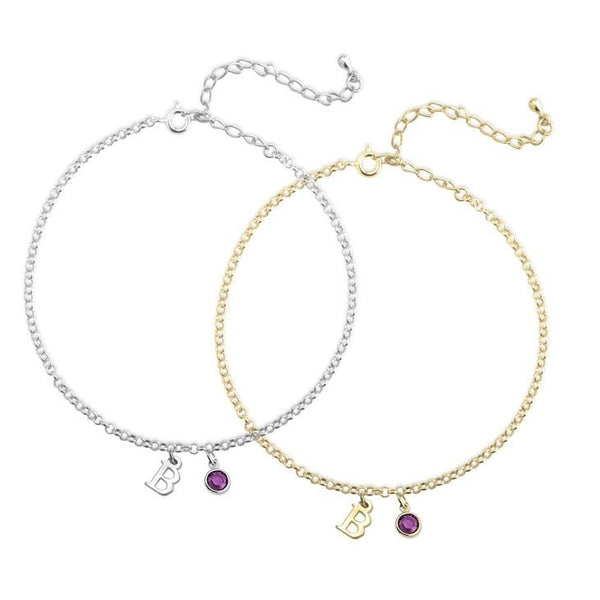 Personalized Anklet with Initial & Birthstone,Sterling Silver,24K/Rose Gold,Graduation Gift,Mother&#39;s Day Gift,Birthday Gift,Engagement Gift