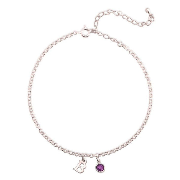 Personalized Anklet with Initial & Birthstone,Sterling Silver,24K/Rose Gold,Graduation Gift,Mother&#39;s Day Gift,Birthday Gift,Engagement Gift