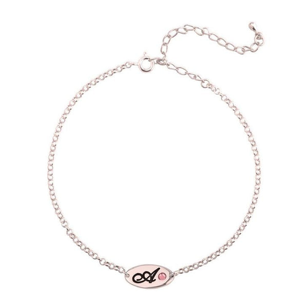 Charm Anklet with Initial & Birthstone,Sterling Silver,24K/Rose Gold,Graduation Gift,Mother&#39;s Day Gift,Birthday Gift,Engagement Gift