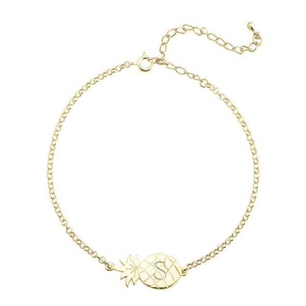 Pineapple Charm Initial Anklet,925 Silver, 24k Gold,Rose Gold,Mother&#39;s Day Gift,Birthday gifts for Her,Gifts for Mom,Mom Jewelry,Aunt Gifts