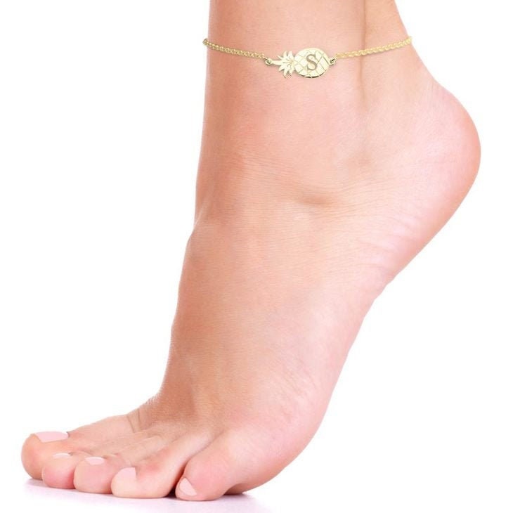 Pineapple Charm Initial Anklet,925 Silver, 24k Gold,Rose Gold,Mother&#39;s Day Gift,Birthday gifts for Her,Gifts for Mom,Mom Jewelry,Aunt Gifts