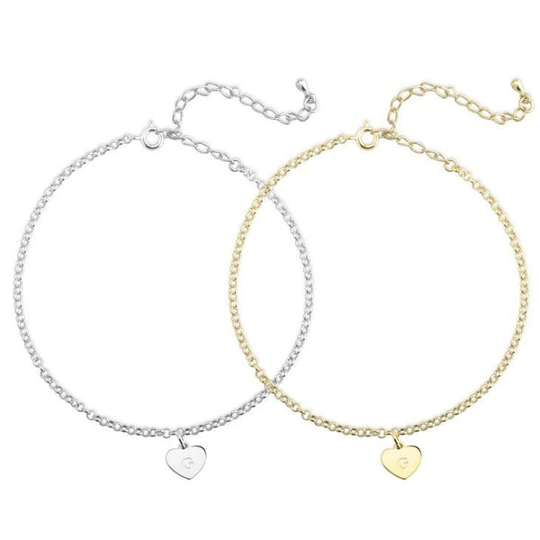 Engraved Initial Heart Anklet,925 Silver, 24k Gold,Rose Gold,Mother&#39;s Day Gift,Birthday gifts for Her,Gifts for Mom,Mom Jewelry,Aunt Gifts