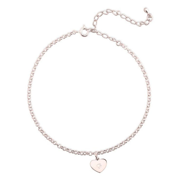 Engraved Initial Heart Anklet,925 Silver, 24k Gold,Rose Gold,Mother&#39;s Day Gift,Birthday gifts for Her,Gifts for Mom,Mom Jewelry,Aunt Gifts