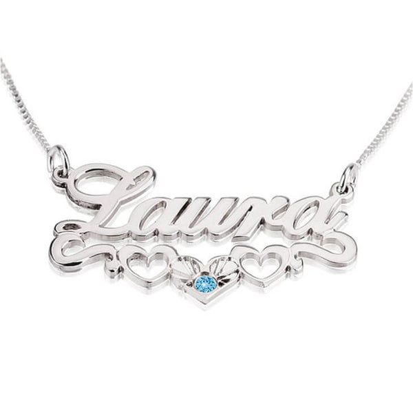 Hearts Underlined Personalized Birthstone Name Necklace,Sterling Silver,24K/Rose Gold,Gifts for Graduation,Mother&#39;s Day,Birthday,Engagement