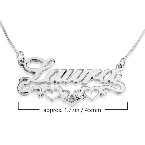 Hearts Underlined Personalized Birthstone Name Necklace,Sterling Silver,24K/Rose Gold,Gifts for Graduation,Mother&#39;s Day,Birthday,Engagement