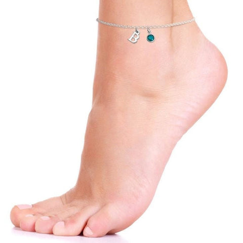 Personalized Anklet with Initial & Birthstone,Sterling Silver,24K/Rose Gold,Graduation Gift,Mother&#39;s Day Gift,Birthday Gift,Engagement Gift