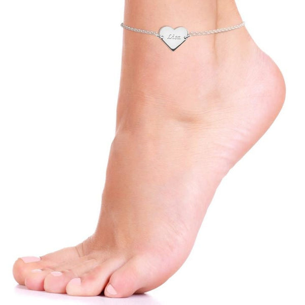 Engraved Heart Anklet,925 Silver, 24k Gold,Rose Gold,Mother&#39;s Day Gift,Birthday gifts for Her,Gifts for Mom,Mom Jewelry,Aunt Gifts