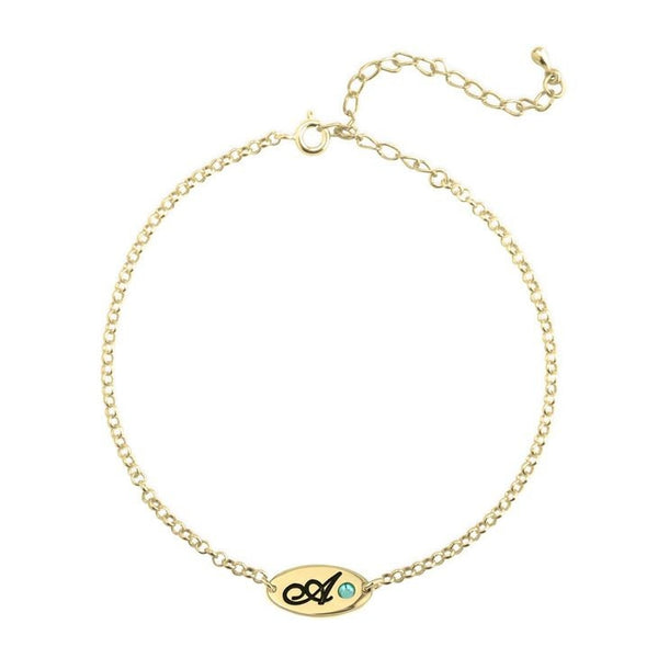 Charm Anklet with Initial & Birthstone,Sterling Silver,24K/Rose Gold,Graduation Gift,Mother&#39;s Day Gift,Birthday Gift,Engagement Gift