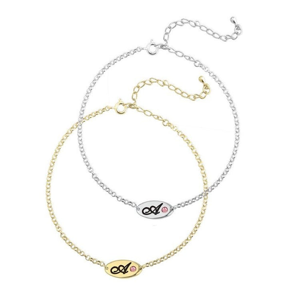 Charm Anklet with Initial & Birthstone,Sterling Silver,24K/Rose Gold,Graduation Gift,Mother&#39;s Day Gift,Birthday Gift,Engagement Gift