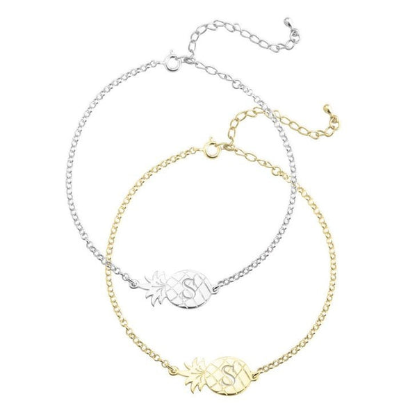 Pineapple Charm Initial Anklet,925 Silver, 24k Gold,Rose Gold,Mother&#39;s Day Gift,Birthday gifts for Her,Gifts for Mom,Mom Jewelry,Aunt Gifts