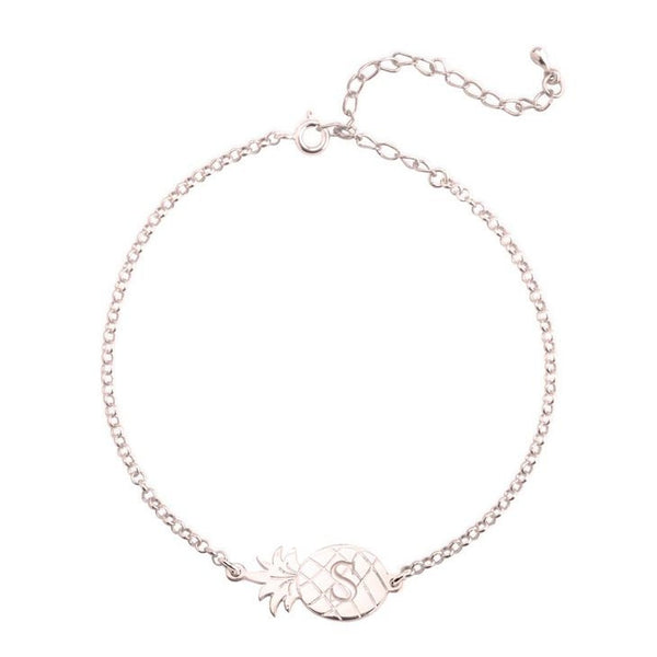 Pineapple Charm Initial Anklet,925 Silver, 24k Gold,Rose Gold,Mother&#39;s Day Gift,Birthday gifts for Her,Gifts for Mom,Mom Jewelry,Aunt Gifts