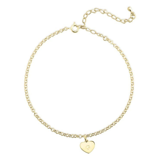 Engraved Initial Heart Anklet,925 Silver, 24k Gold,Rose Gold,Mother&#39;s Day Gift,Birthday gifts for Her,Gifts for Mom,Mom Jewelry,Aunt Gifts