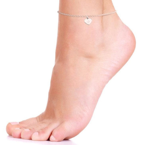 Engraved Initial Heart Anklet,925 Silver, 24k Gold,Rose Gold,Mother&#39;s Day Gift,Birthday gifts for Her,Gifts for Mom,Mom Jewelry,Aunt Gifts