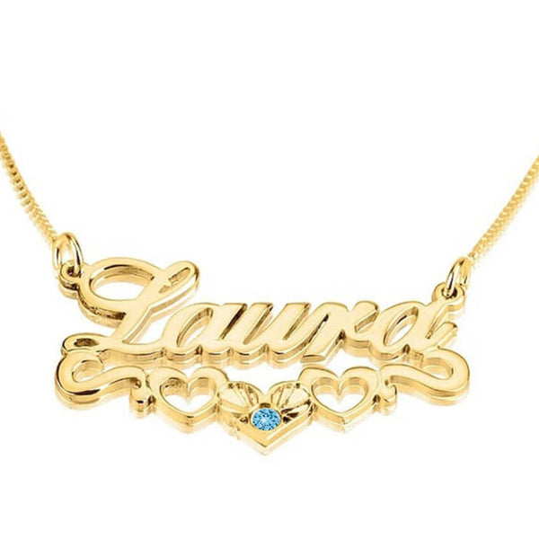 Hearts Underlined Personalized Birthstone Name Necklace,Sterling Silver,24K/Rose Gold,Gifts for Graduation,Mother&#39;s Day,Birthday,Engagement