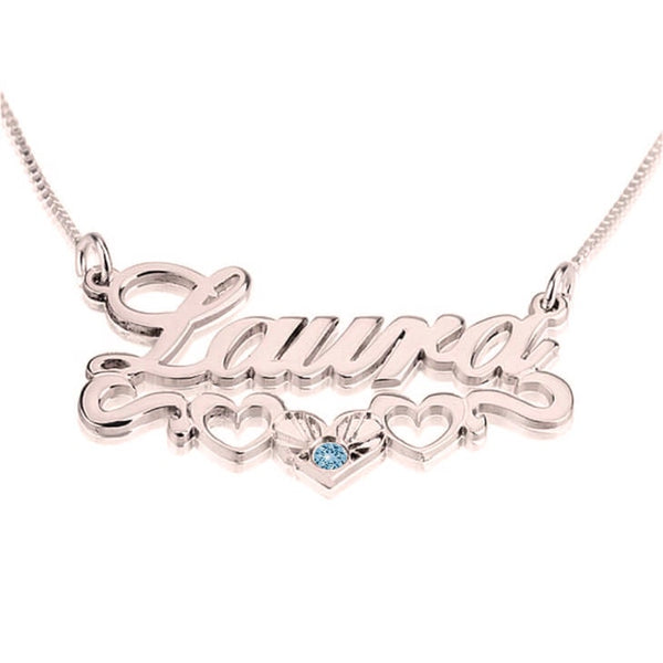 Hearts Underlined Personalized Birthstone Name Necklace,Sterling Silver,24K/Rose Gold,Gifts for Graduation,Mother&#39;s Day,Birthday,Engagement