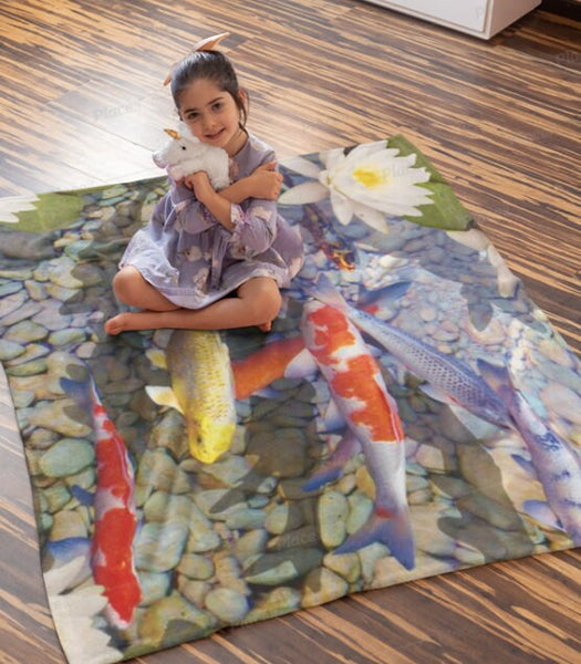 9 Lucky Kois pond water lily Area Rug, home decor, Housewarming/Easter Gift, Mothers Day Gift, Birthday Gifts for him/Her,Game room gifts